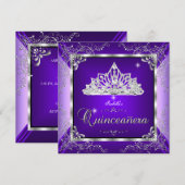 Quinceanera Lila Lavender Silver Diamond Tiara Einladung (Vorne/Hinten)