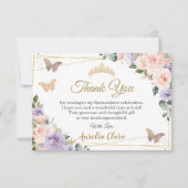 Quinceañera Lila Lilac Blush Floral Butterfliegen Dankeskarte (Vorderseite)