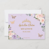 Quinceañera Lila Lilac Blush Floral Butterfliegen Dankeskarte (Rückseite)