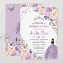Quinceañera Lila Lilac Blush Floral Silver Dress