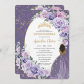 Quinceañera Lila Lilac Floral Brown Princess Einladung (Vorne/Hinten)