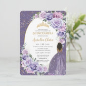 Quinceañera Lila Lilac Floral Brown Princess Einladung (Stehend Vorderseite)
