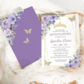 Quinceañera Lila Lilac Floral Butterflies Tiara Einladung