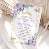 Quinceañera Lila Lilac Floral Butterflies Tiara Einladung