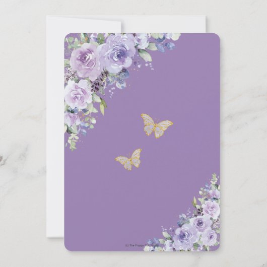 Quinceañera Lila Lilac Floral Butterflies Tiara Einladung (Rückseite)