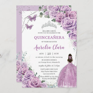 Quinceañera Lila Lilac Floral Princess Geburtstag Einladung