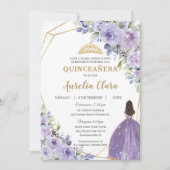 Quinceañera Lila Lilac Floral Princess Spanisch Einladung (Vorderseite)
