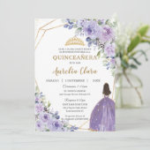 Quinceañera Lila Lilac Floral Princess Spanisch Einladung (Stehend Vorderseite)