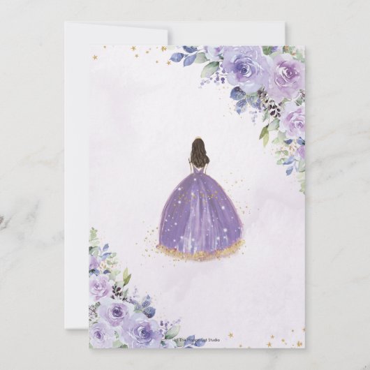 Quinceañera Lila Lilac Floral Princess Spanisch Einladung (Rückseite)