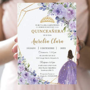 Quinceañera Lila Lilac Floral Princess Spanisch Einladung