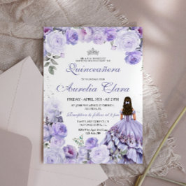 Quinceañera Lila Lilac Floral Princess Spanisch Einladung
