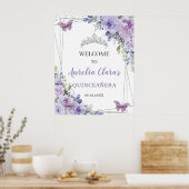 Quinceañera Lila Lilac Floral Silberschmetterlinge Poster (Küche)