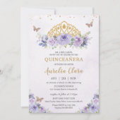 Quinceañera Lila Lilac Floral Tiara Butterfliegen Einladung (Vorderseite)