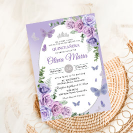 Quinceañera Lila Lilac Floral Tiara Butterfliegen Einladung