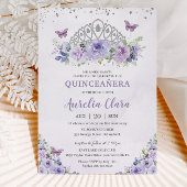Quinceañera Lila Lilac Floral Tiara Butterfliegen Einladung
