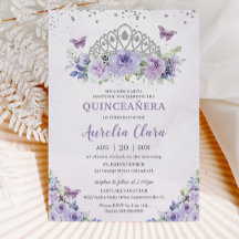 Quinceañera Lila Lilac Floral Tiara Butterfliegen