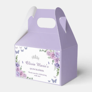 Quinceañera Lila Lilac Floral Tiara Butterfliegen Geschenkschachtel