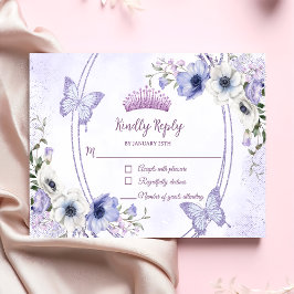 Quinceañera Lila Lilac Floral Tiara Butterfliegen RSVP Karte