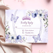 Quinceañera Lila Lilac Floral Tiara Butterfliegen RSVP Karte