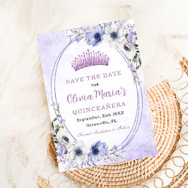 Quinceañera Lila Lilac Floral Tiara Butterfliegen Save The Date