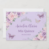 Quinceañera Lila Lilac Pink Flora Schmetterlinge Einladung (Rückseite)
