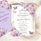 Quinceañera Lila Lilac Pink Flora Schmetterlinge Einladung