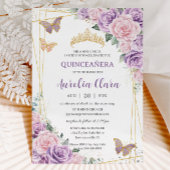 Quinceañera Lila Lilac Pink Flora Schmetterlinge Einladung