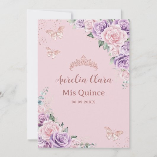 Quinceañera Lila Lilac Pink Rose Gold Einladung (Rückseite)