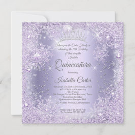 Quinceanera Lila Lilac Snowflake Winter Party Einladung