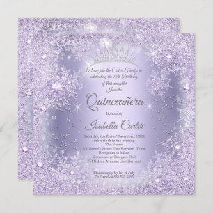 Quinceanera Lila Lilac Snowflake Winter Party Einladung