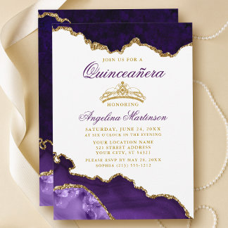 Quinceanera Lila Marble Gold Crown Einladung