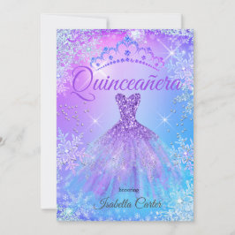 Quinceanera Lila Pink Blue Winter Wonderland 2 Einladung