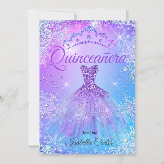 Quinceanera Lila Pink Blue Winter Wonderland 2 Einladung (Vorderseite)