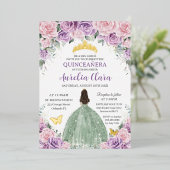 Quinceañera Lila Pink Floral Sage Grünes Kleid Folieneinladung (Stehend vorne)