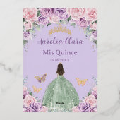 Quinceañera Lila Pink Floral Sage Grünes Kleid Folieneinladung (Rückseite)