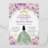 Quinceañera Lila Pink Floral Sage Grünes Kleid Folieneinladung (Vorderseite)