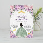 Quinceañera Lila Pink Floral Sage Grünes Kleid Folieneinladung (Stehend vorne)