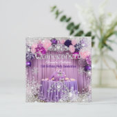 Quinceanera Lila Pink Silver Tiara Schneeflocke Einladung (Stehend Vorderseite)