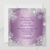 Quinceanera Lila Pink Silver Tiara Schneeflocke Einladung (Rückseite)