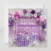 Quinceanera Lila Pink Silver Tiara Schneeflocke Einladung (Vorderseite)
