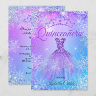 Quinceanera Lila Rosa Blau Winterwunderland 2 Einladung