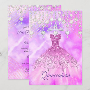 Quinceanera Lila Rosa Kleid 15. Geburtstagsfeier Einladung