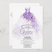 Quinceañera | Lila Rose Blumenguss Einladung (Vorne/Hinten)