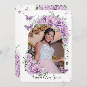 Quinceañera Lila Rose Blüten Schmetterlinge Foto Einladung