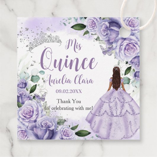 Quinceañera Lila Rose Floral Silver Princess Geschenkanhänger (Rückseite)