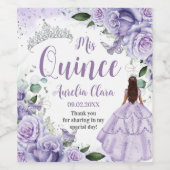 Quinceañera Lila Rose Floral Silver Princess Weinetikett (Einzelnes Label)