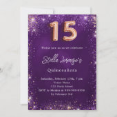 Quinceanera lila Rose Gold Glitzern Einladung (Vorderseite)