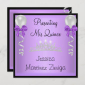Quinceanera lila schwarzer silberner JuwelTiara Einladung (Vorne/Hinten)