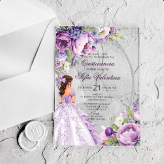 Quinceanera Lila Silber Acryl-Einladung Acryleinladungen