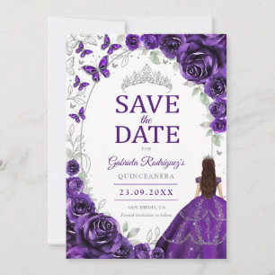Quinceanera Lila Silber Blumen Save The Date